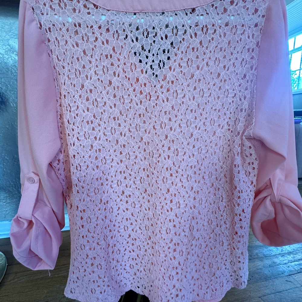 Market & Spruce Blush Lace Blouse